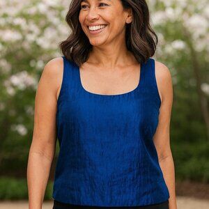 Sapphire Blue Shantung-Style Top – Hidden Back Zipper – Gorgeous! Size 14